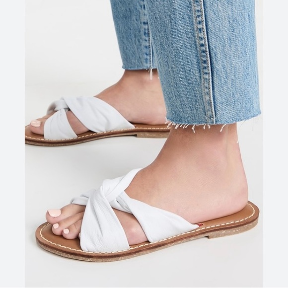 Soludos Clara Beach Slide White Leather Flat Sandals Size 9.5 - Picture 1 of 16